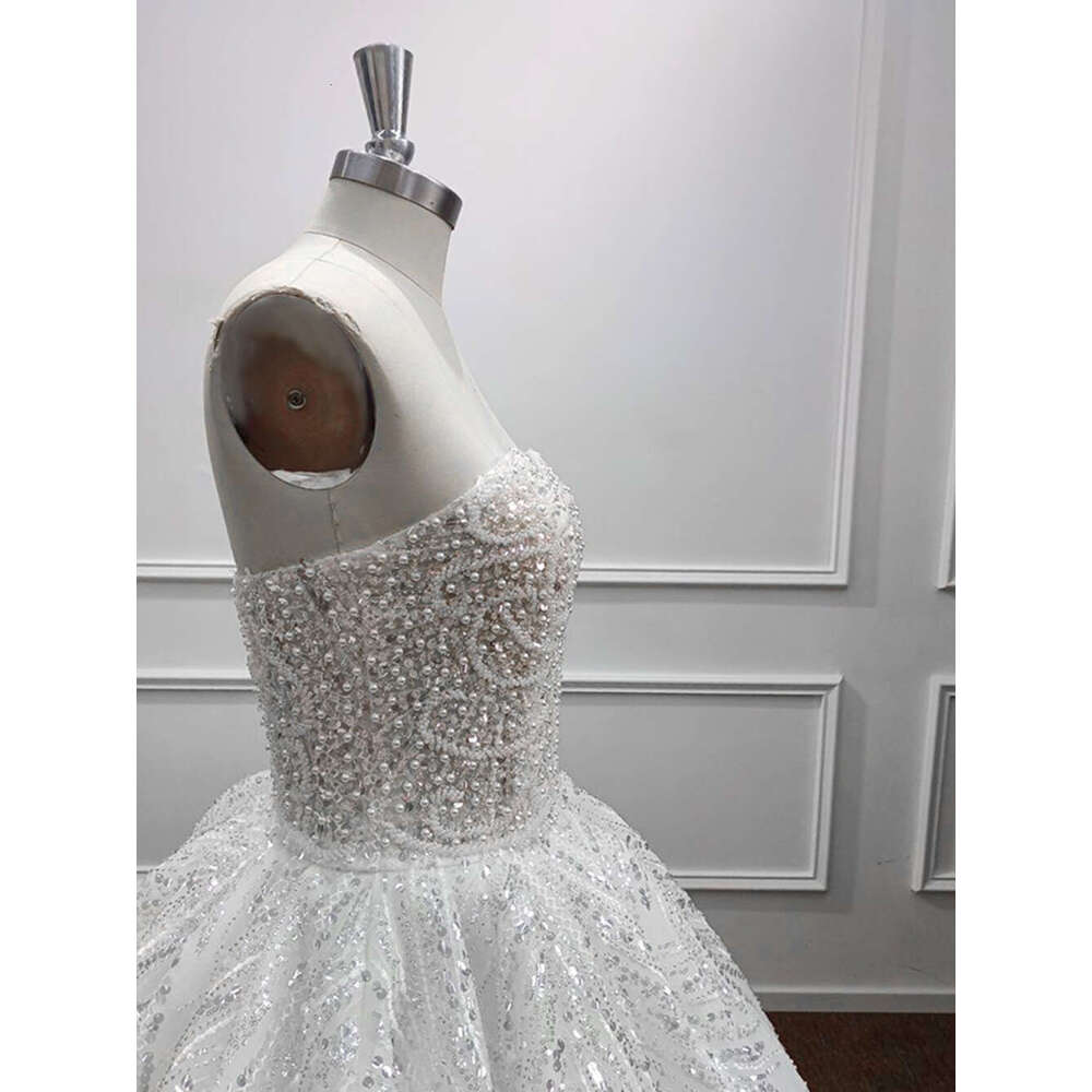 Strapless Pearls Wedding Dresses Women Exquisite Sequined Beading Sweetheart Bridal Gowns Formal Party Vestidos De Novia