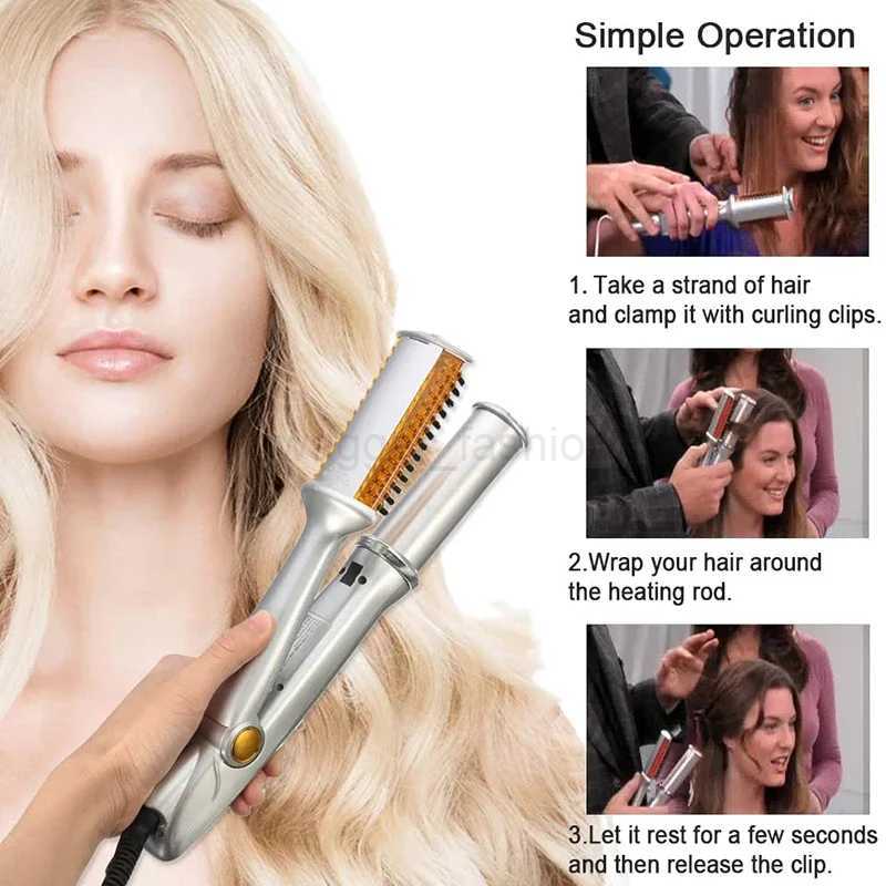 Professional Hair Curler Straight Hair Comb Rotating Hair Brush Curler Styler 2 In 1 Hair Styling Tool Curling Iron With BrushB240719