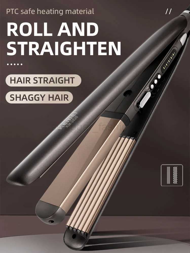 KEMEI 2 in 1 Electric Hair Straightener Curler Splint Flat Iron Negative Ion Straight Curling Iron Plates Corrugation Hair CareB240719