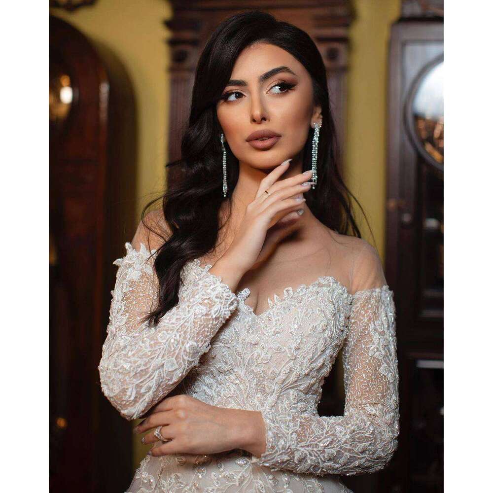Elegant Wedding Dresses Appliques Lace Long Sleeves Princess Bridal Gowns A Line Custom Made Vestidos De Novia 0719