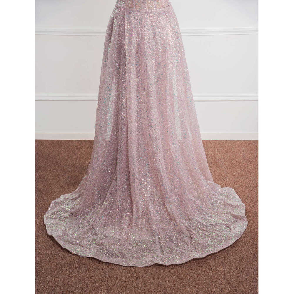 Sparkly Sequined Mermaid Evening Dresses Fish Bone Detachable Train Off The Shoulder Formal Party Prom Gowns Vestidos De Fiesta