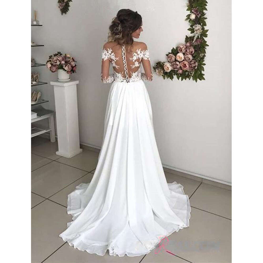 Elegant Lace With High Split Wedding Dresses Sweetheart A-Line Chiffon Appliques Simple Boho Long Vestidos De Noiva Bridal Gowns