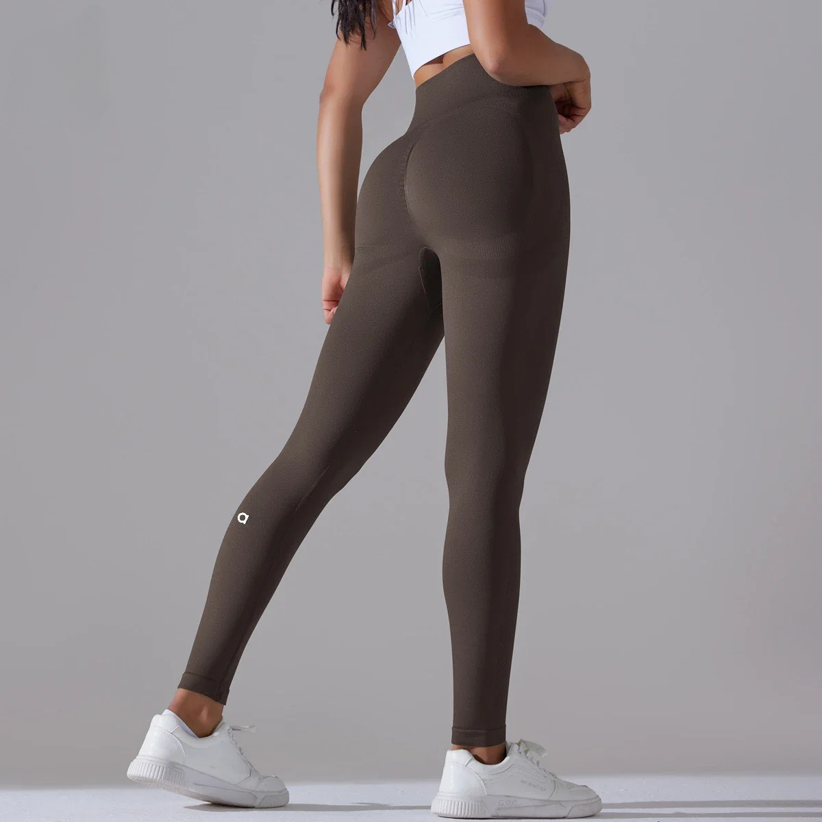 2025----Yoga Women Pants Sports Running leggings Sports Fitness Pants Knitted Solid Smiling Face Sexy High Waist Yoga Pants Brown