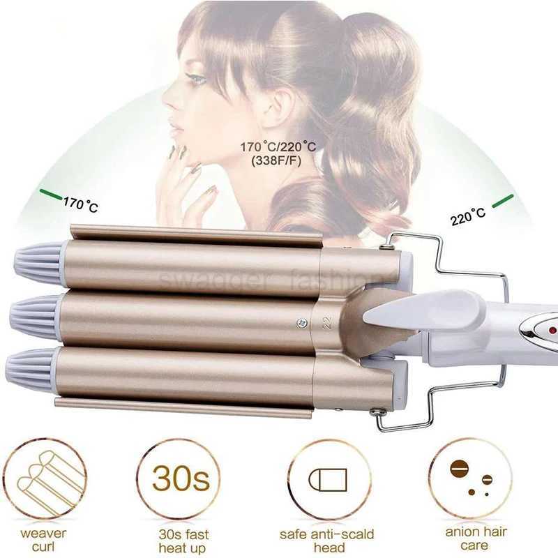 3 Barrel Curling Iron Heats Up Fast Tourmaline Ceramic Ionic Triple Barrels Waves Curling Iron Egg Roll Hair Styling ToolB240719