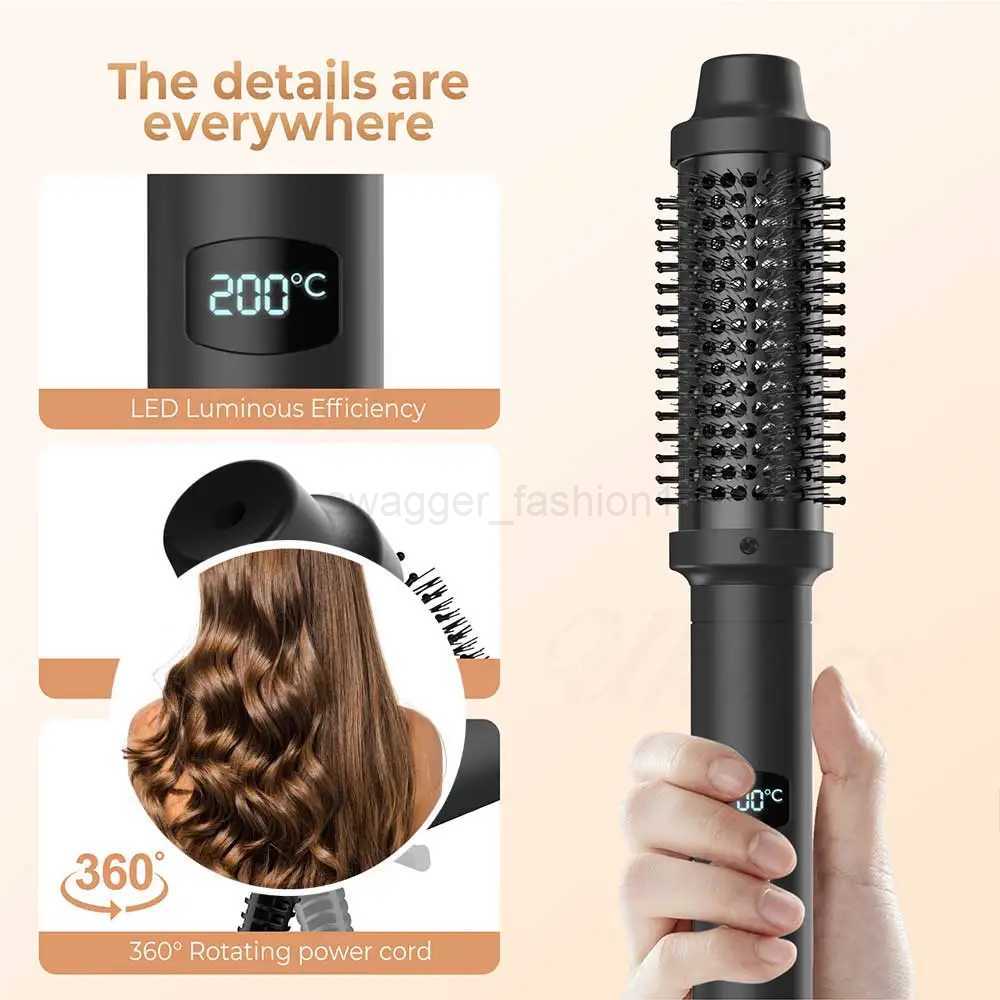 Thermal Brush Volumizing Brush 3 In 1 Ionic Heating Round Brush Professional Curling Iron LCD Display Travel Hair Curler CombB240719