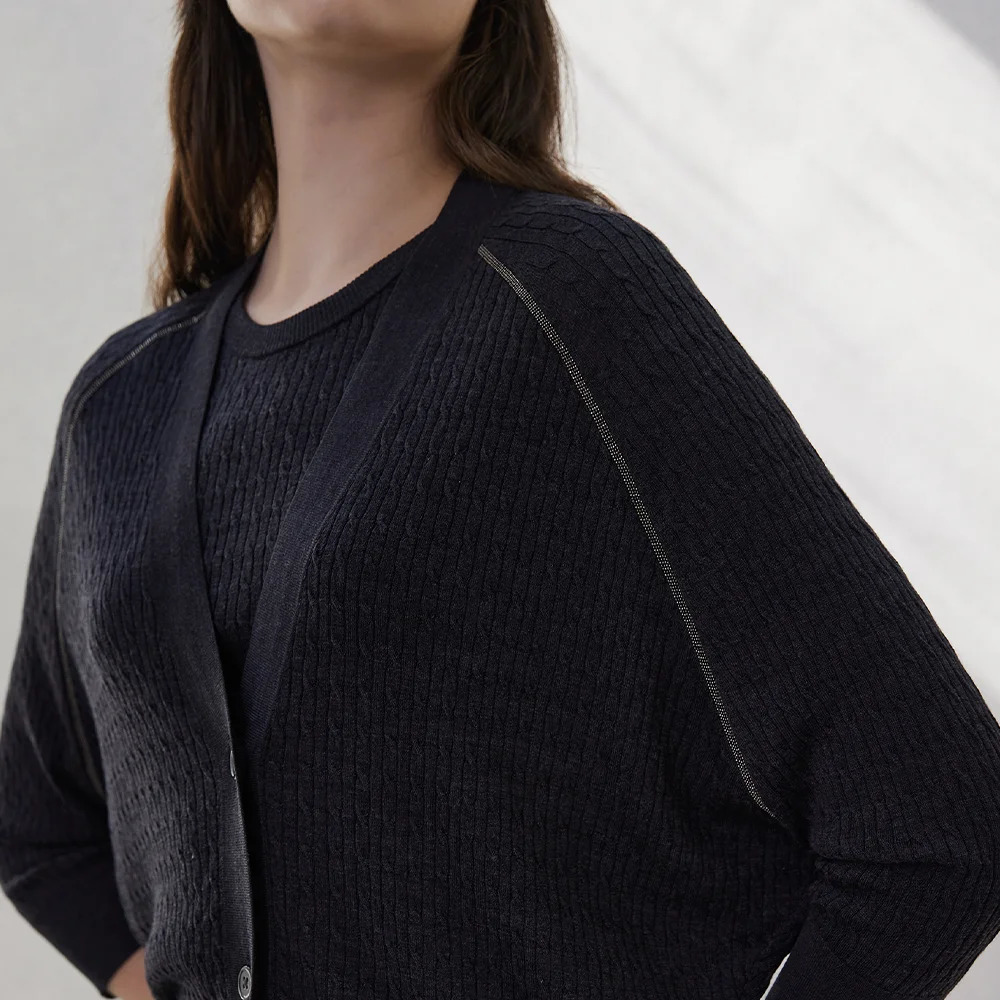 BC-40 Italian Minimalist Style High-Quality Womens Clothing Silk Wool Sweater Cardigan ladies clothes 240715