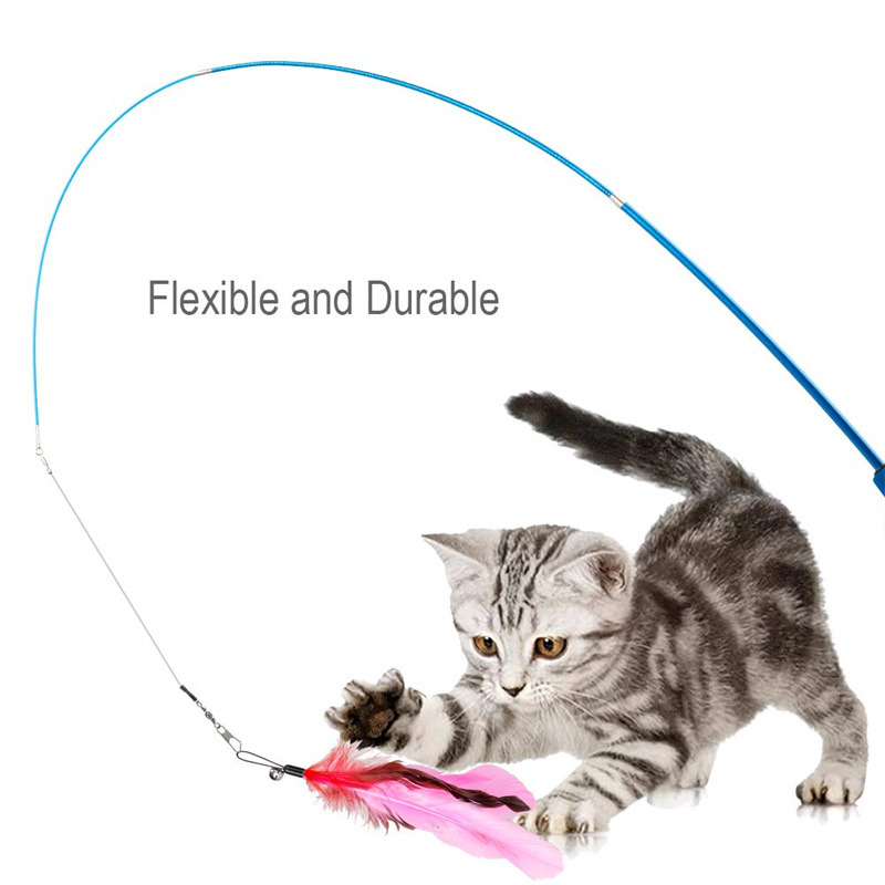 Cross-border new pet cat toy set colorfulfulful feather fishing rod caterpillar bell replaceable head funny cat stick