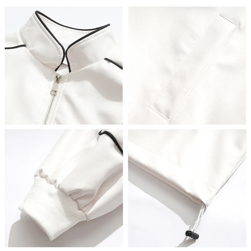 American Letter Embroidered Motorcycle Zippered Jacket Mens Spring and Autumn High Street Hip-hop Loose PU Leather Racing Coat 240716