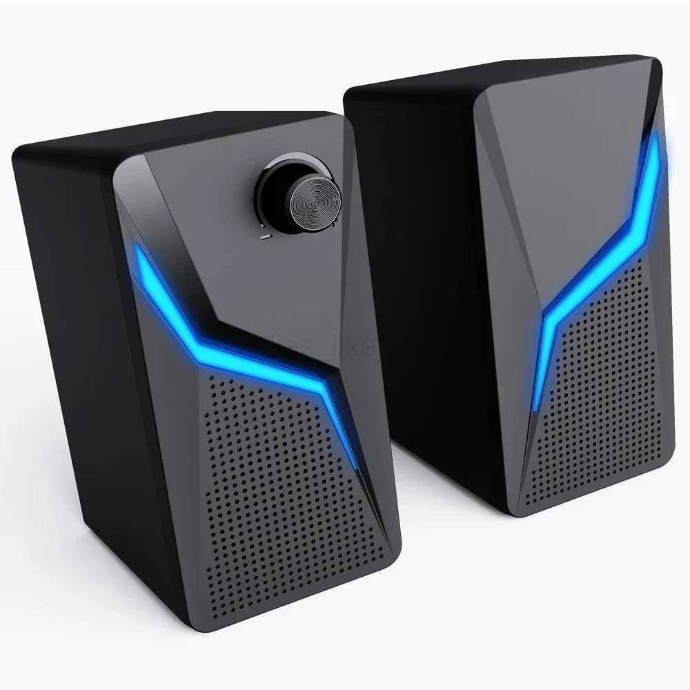 2.0 Loudspeaker PC Sound Box HIFI Stereo Microphone Computer Gaming Speakers USB Wired With LED RGB Lighting Strong BassM240719