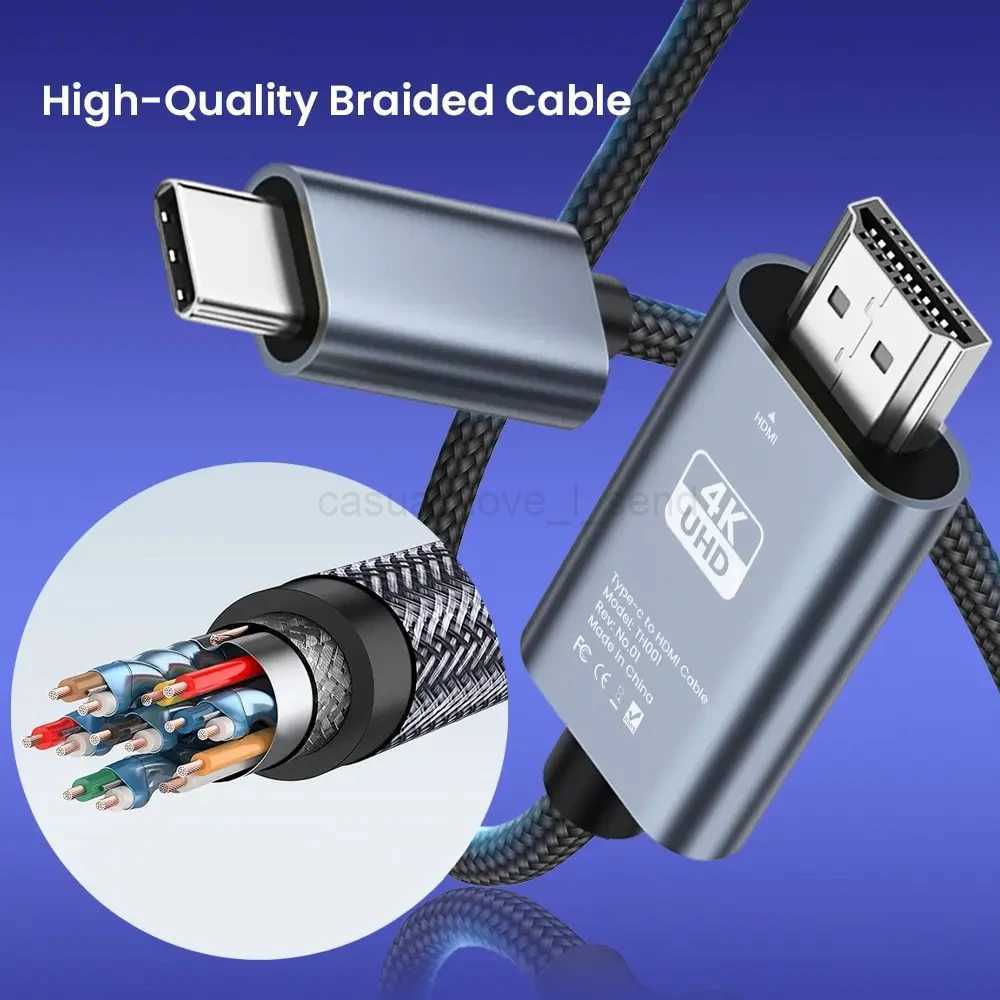 USB C to HDMI Cable 4K 60Hz Type C to HDTV Adapter Converter Cable for MacBook Pro Air Pixel iPad iPhone 15 Samsung Laptop 2mCL240719