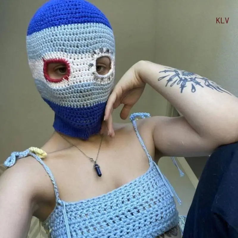 Novelty Full Face Cover Hat Knit Balaclava Cap for Women Girl Winter Warm Hat Adult Halloween Costume Role Playing Cap 240712