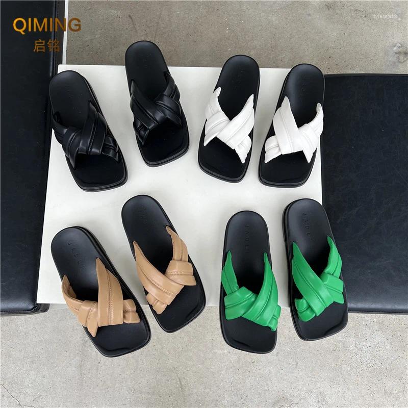 Slippers Ladies Home Women Slides Summer Cross Woven Sandals Square Head Fashion Outer Beach Shoes Woman Flip ps Indoor