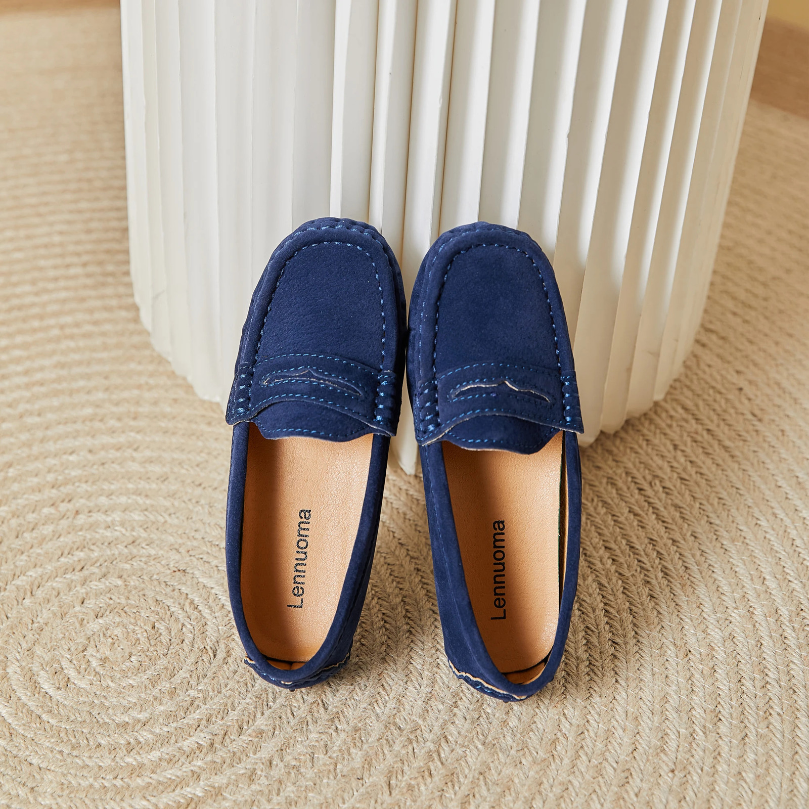 EOFK Kids Penny Loafers Flats Shoes Suede Leather Spring Autumn Soft Children Toddle Little Boy Casual Solid Slip On Moccasins 240717