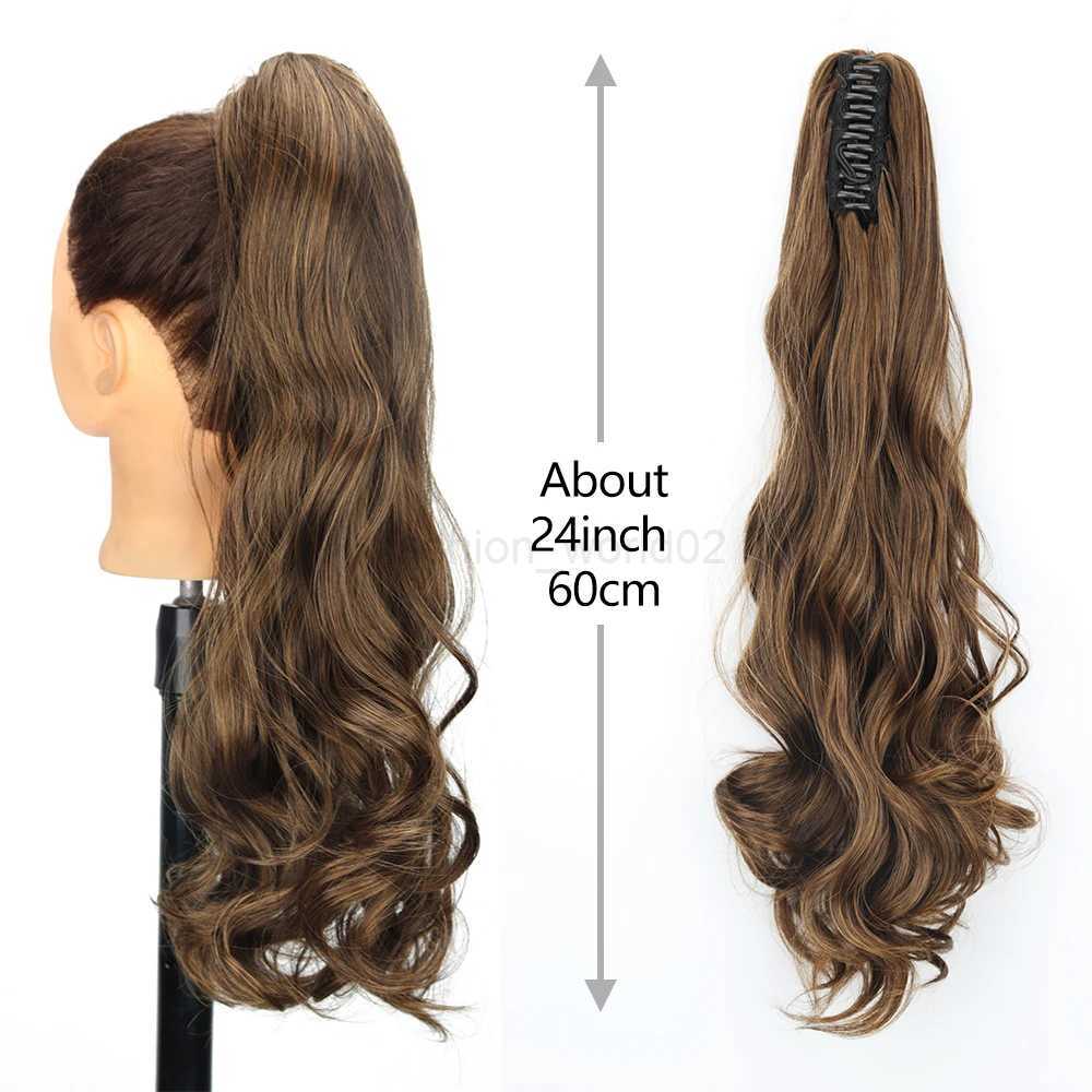 Synthetic 24 inch long wave claw clip ponytail hair extension blonde ponytail female hair extensionX240719