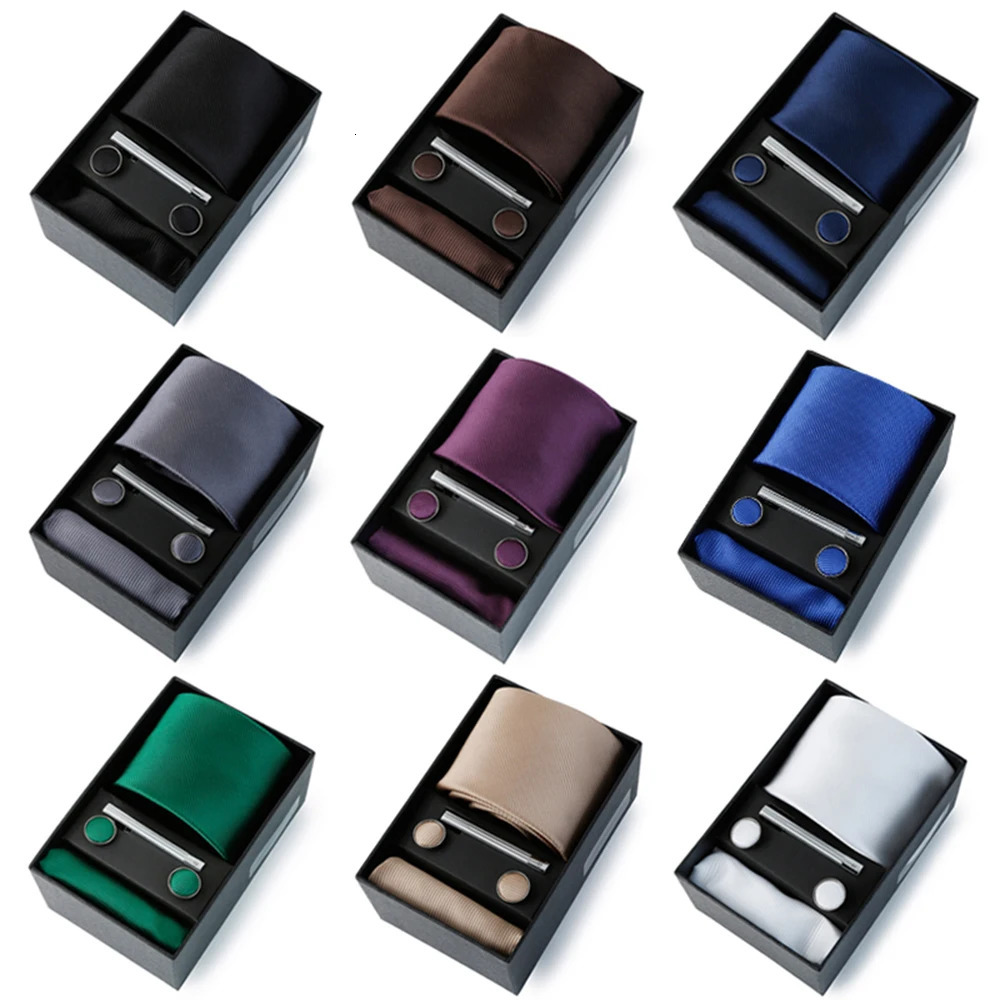 Ties Set For Men With Cufflinks Tie Clip Square Towel Gift Box Classic Stripe 6Piece Bussiness Wedding Suit Accessorie 240709