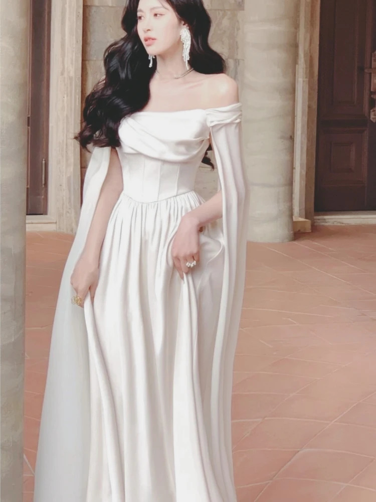Elegant Wedding Evening Party White Dress Women France Vintage Princess Dresses Formal Occasion Vestidos Korean Chic Clothes 240712