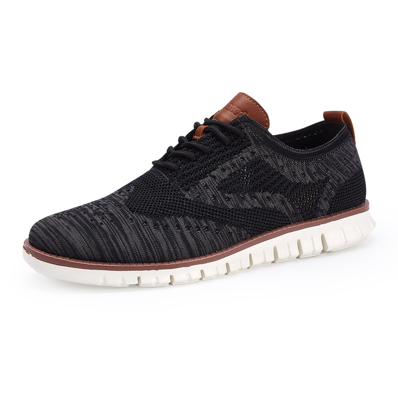men's Shoes summer Lace up lightweight British Dress Footwear Fashion hollow breathable knitted mesh Flats Shoes 2023
