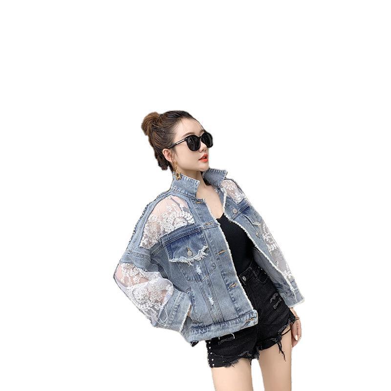 Women's Denim Jacket Lace Jacket Spring Autumn Elegant Lace Jeans Coat Fashion Ladies Jackets Mujer