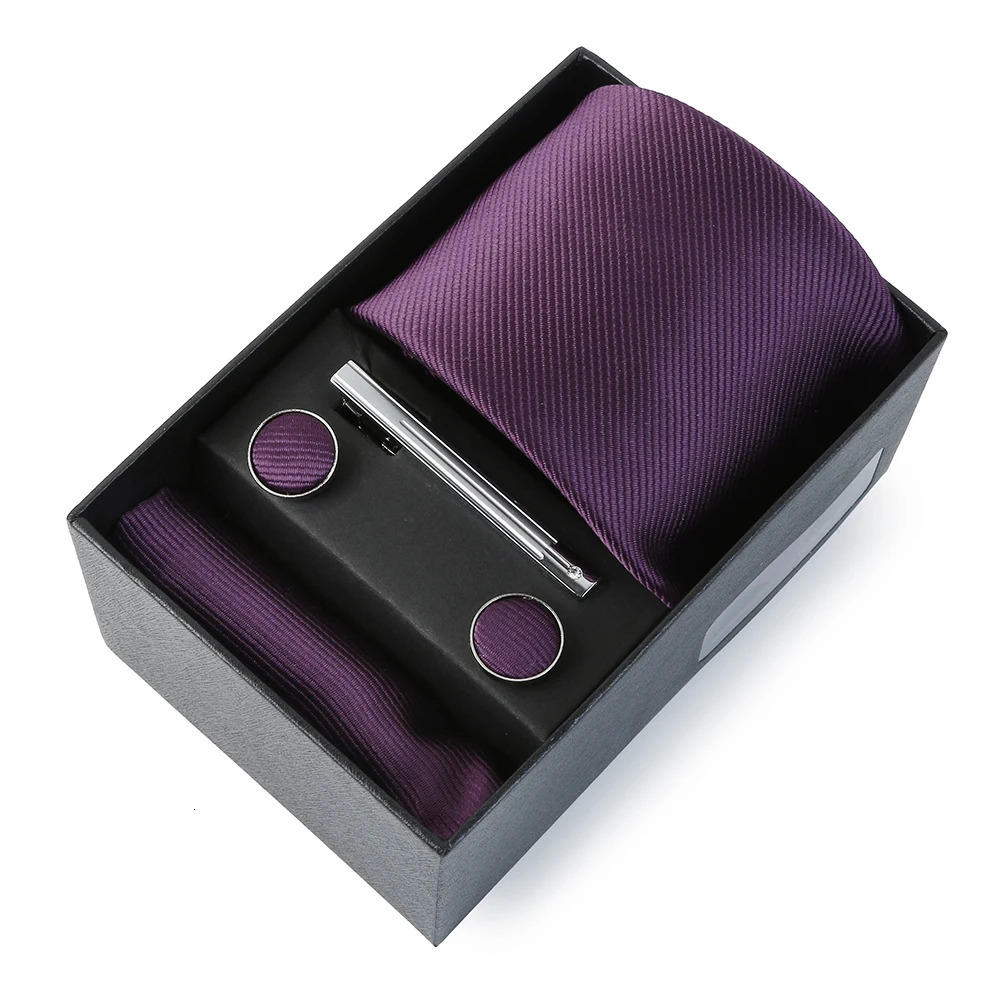 Ties Set For Men With Cufflinks Tie Clip Square Towel Gift Box Classic Stripe 6Piece Bussiness Wedding Suit Accessorie 240709