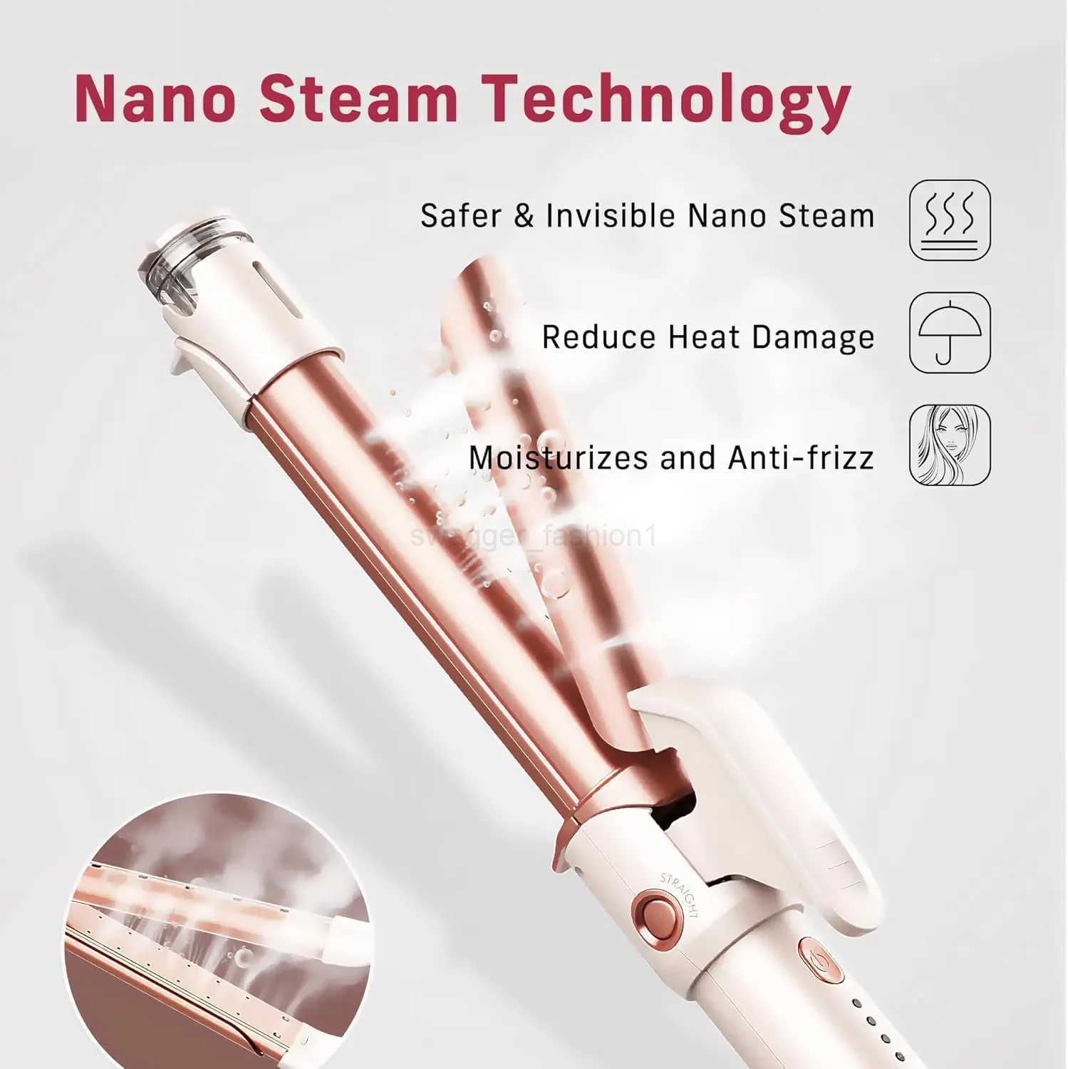 Professional 2-in-1 Ceramic Hair Curling Wand with Steam Hair Straightener 1 Curler Iron infused with Negative Ions for SilkyB240719