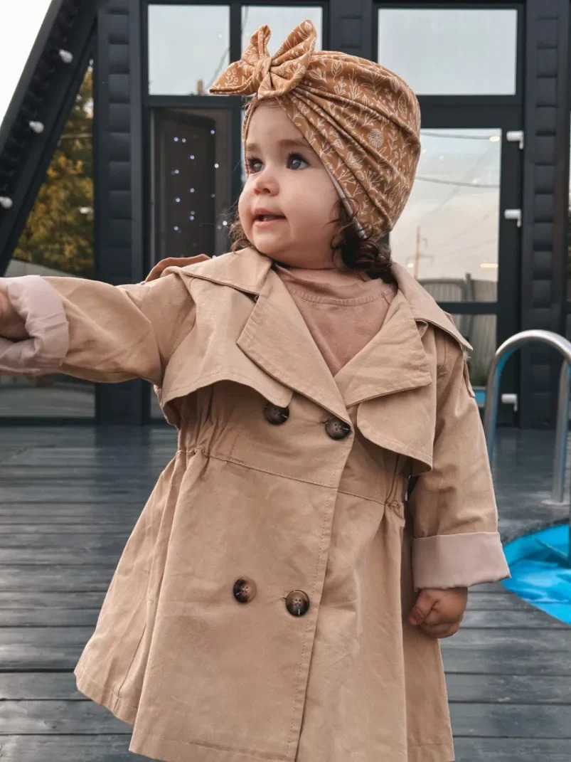 Spring Autumn Cotton Girl Toddler Trench kids Windbreaker Fashion Little Girl Double Breasted Jacket Outfits England Style 240711