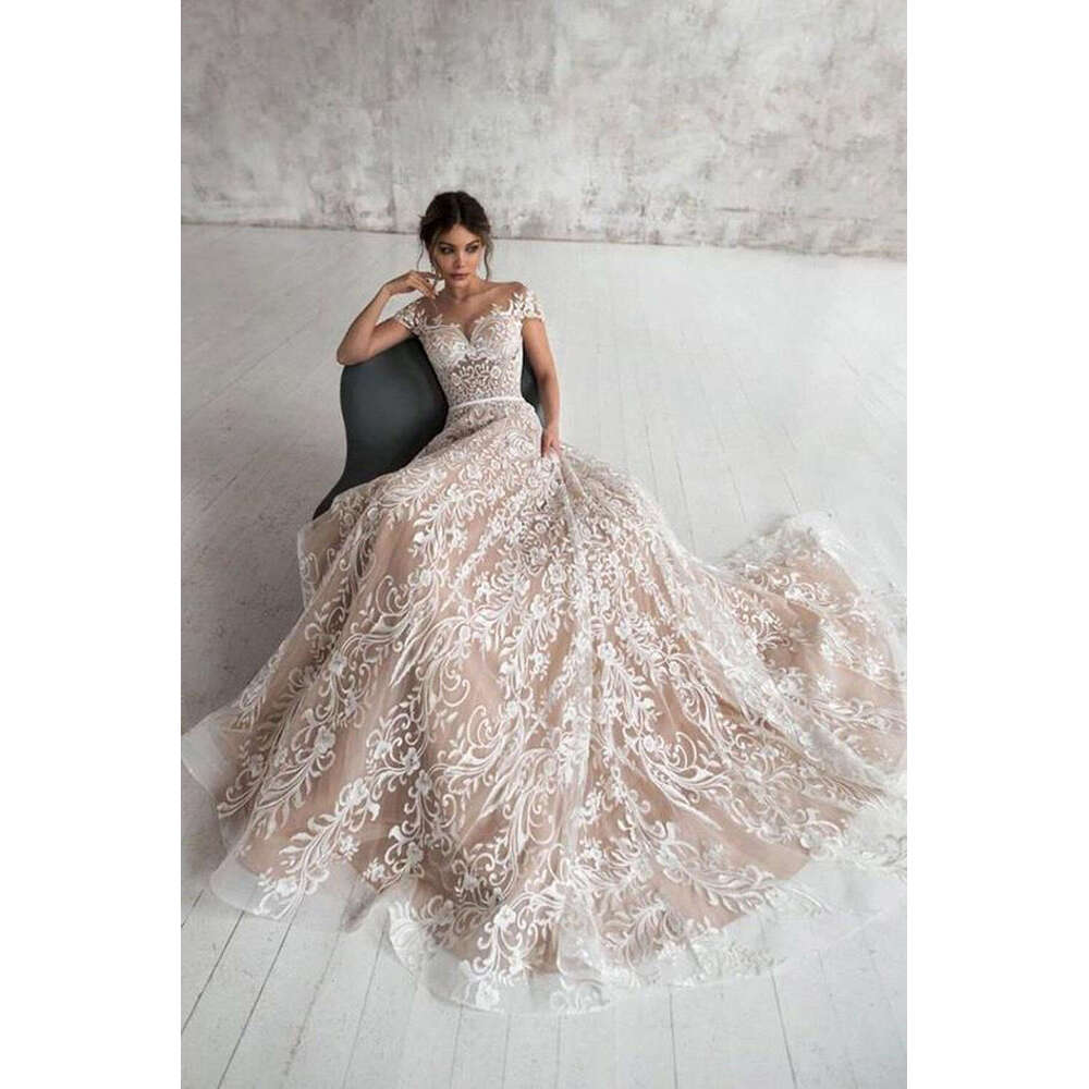 Elegant A Line Wedding Dresses Sweetheart Appliques Lace Cap Sleeves Vestidos De Novia Custom Made White Champagne Bridal Gowns