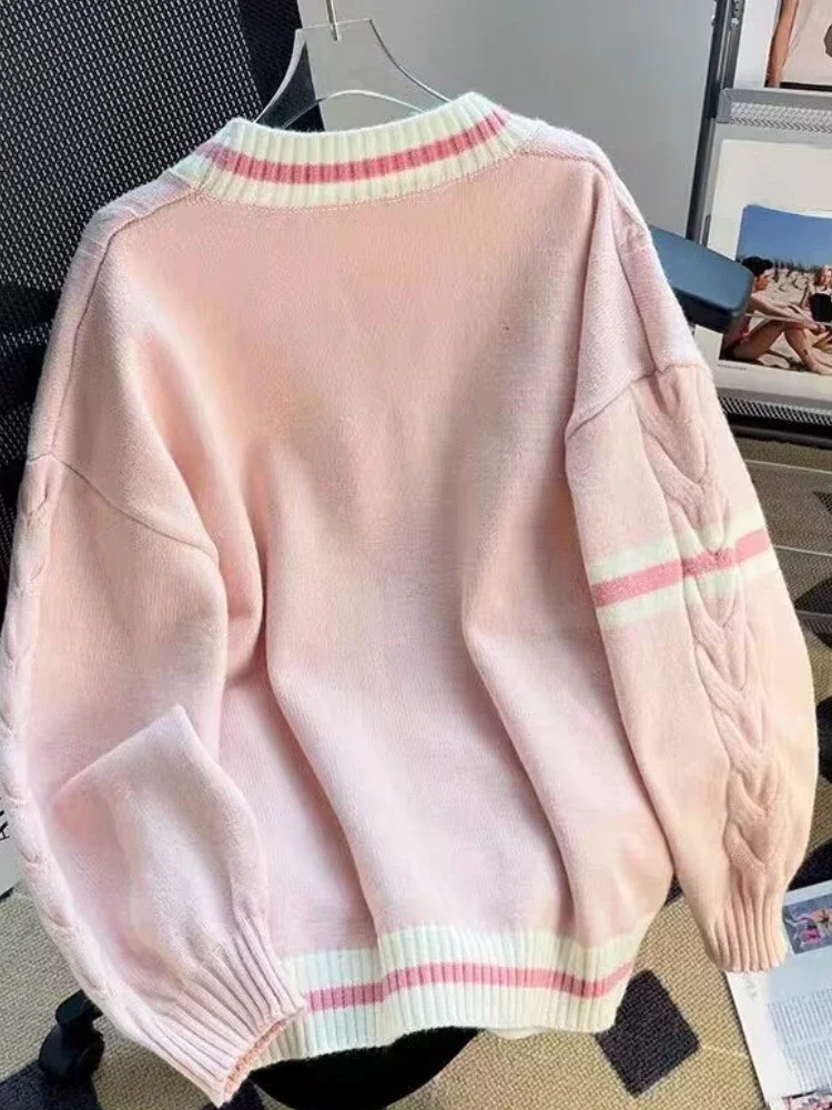 Sweet Bow Knitted Cardigans Y2k Aesthetic All Match Contrast Color Coats Fashion Single Breasted Women Kawaii JK Sweaters Jumper 240712