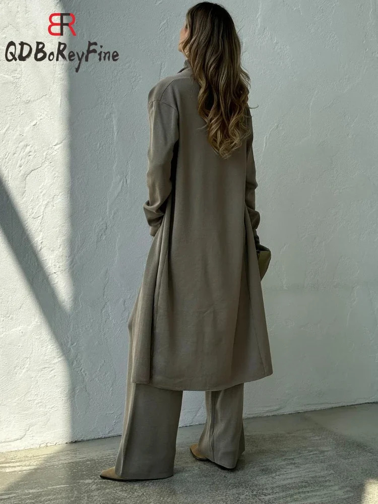 Women Knitted Suits Elegant Office Ladies Slim Turtleneck Vest Long Cardigan Wide Leg Pants 3 Piece Sets Womens Outfits Knitting 240712