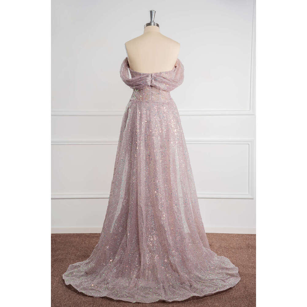 Sparkly Sequined Mermaid Evening Dresses Fish Bone Detachable Train Off The Shoulder Formal Party Prom Gowns Vestidos De Fiesta