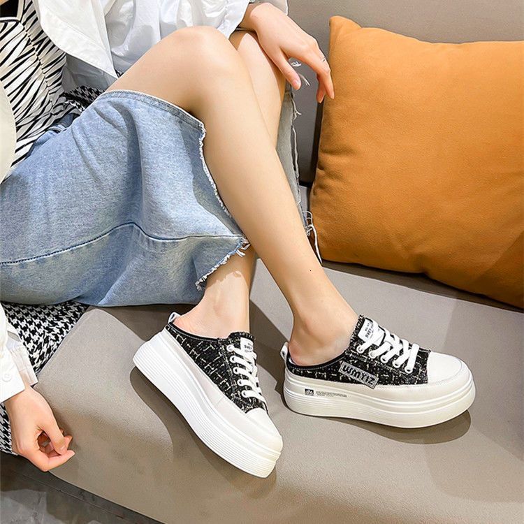 CCA-Limited Time Offer-Platform Half Slippers Wear Outside 2023 Fashion Flatform Heelless Little White Shoes XZ-2346
