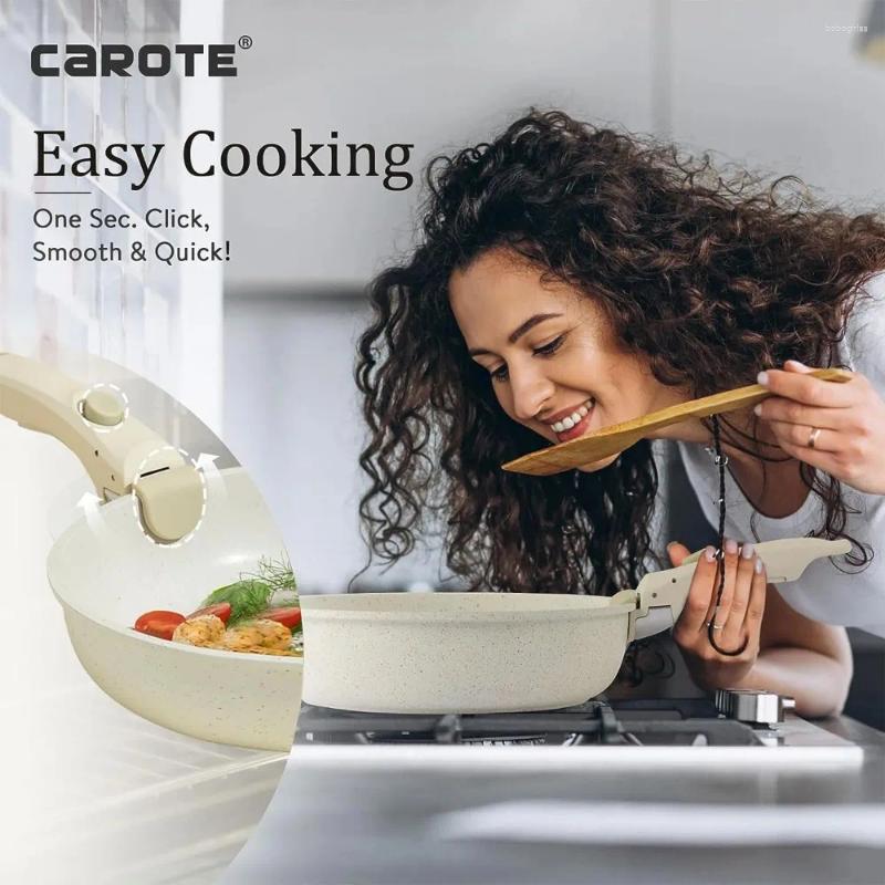 Cookware Sets CAROTE 11pcs Pots And Pans Set Nonstick Detachable Handle Induction Kitchen Non Stick With Removable