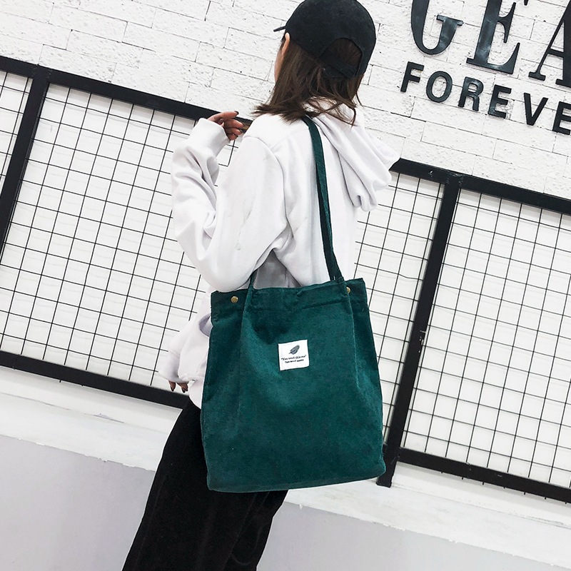 Corduroy Women's Bag Shopper Shoulder Bag Shopping Bags Female Bag Handbag With Buckle High Quality Small Canvas Totes Bags