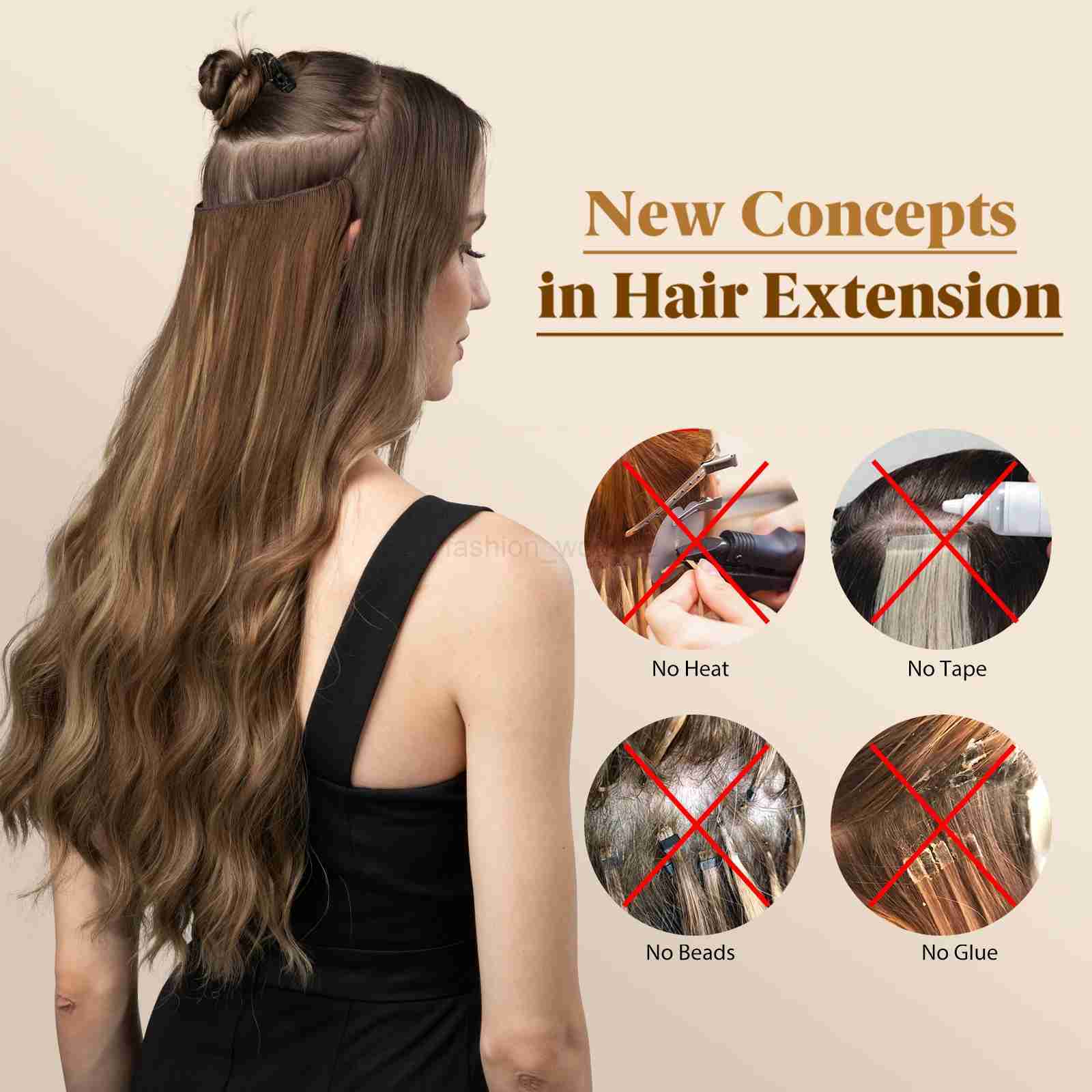 Sarla synthetic wave invisible clip hair fishing line Ombre natural blonde one-piece wigX240719