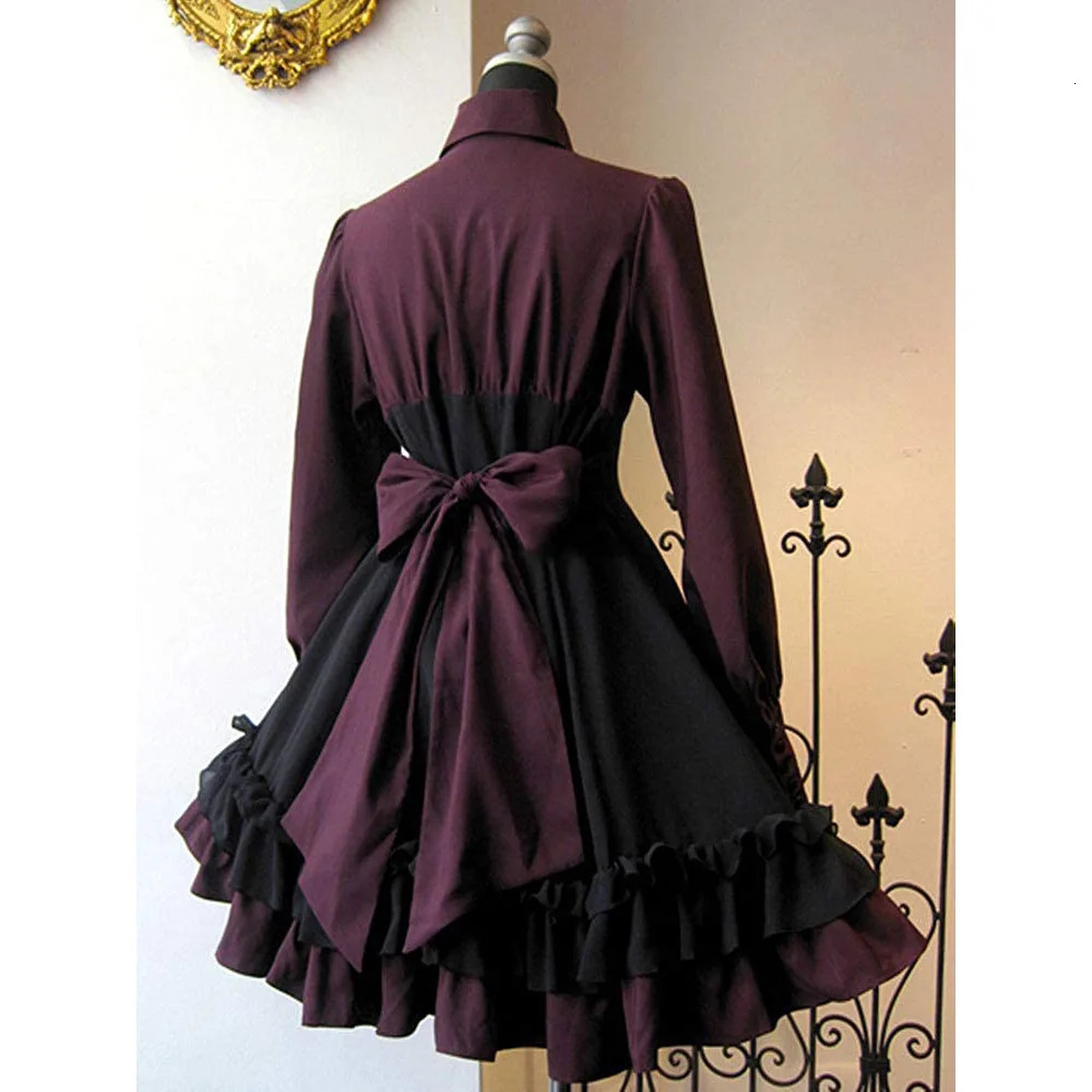 Women Medieval Vintage Lolita Dress XS3XL Gothic Long Sleeves Ruffle Classic Renaissance Bow Buttons Wrinkle Sweet 240717