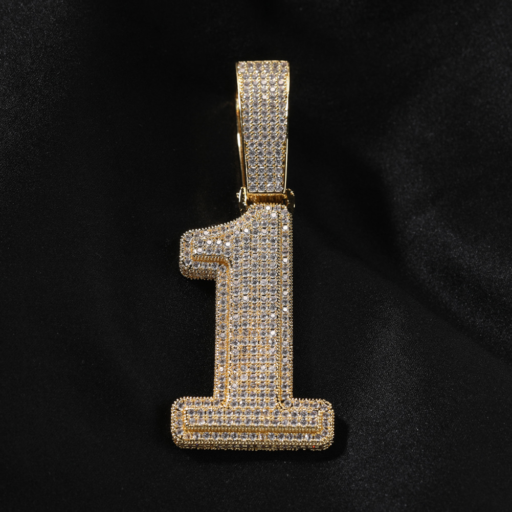 Hip Hop 0-9 Number Letter Pendant Necklace 5A Zircon Women Mens Jewelry