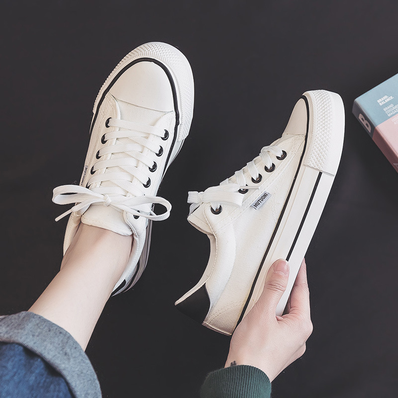 Shoes For Women Low-Top Vulcanized Canvas Platform Sneakers Black Flats Tennis Female Classic Student Small Couples Skateboard Dcc