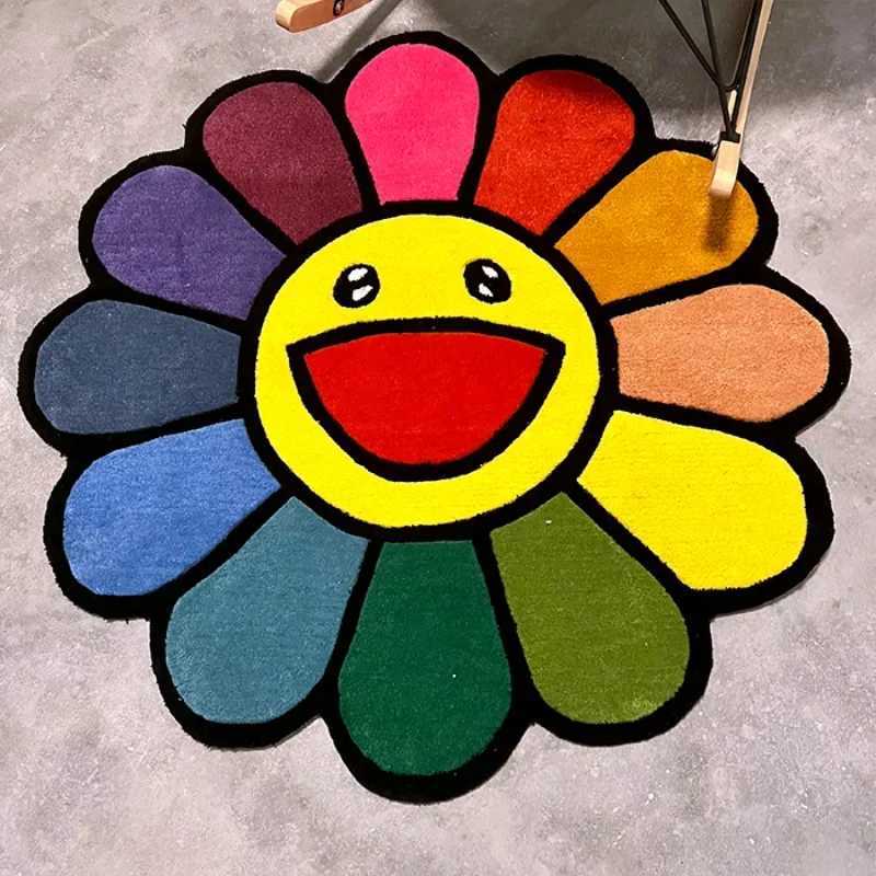 Fashion Anti-fouling Cartoon Living Room Carpet Cute Soft Round Childrens Room Plush Rug Fluffy Washable Easy Care Non-slip Mat