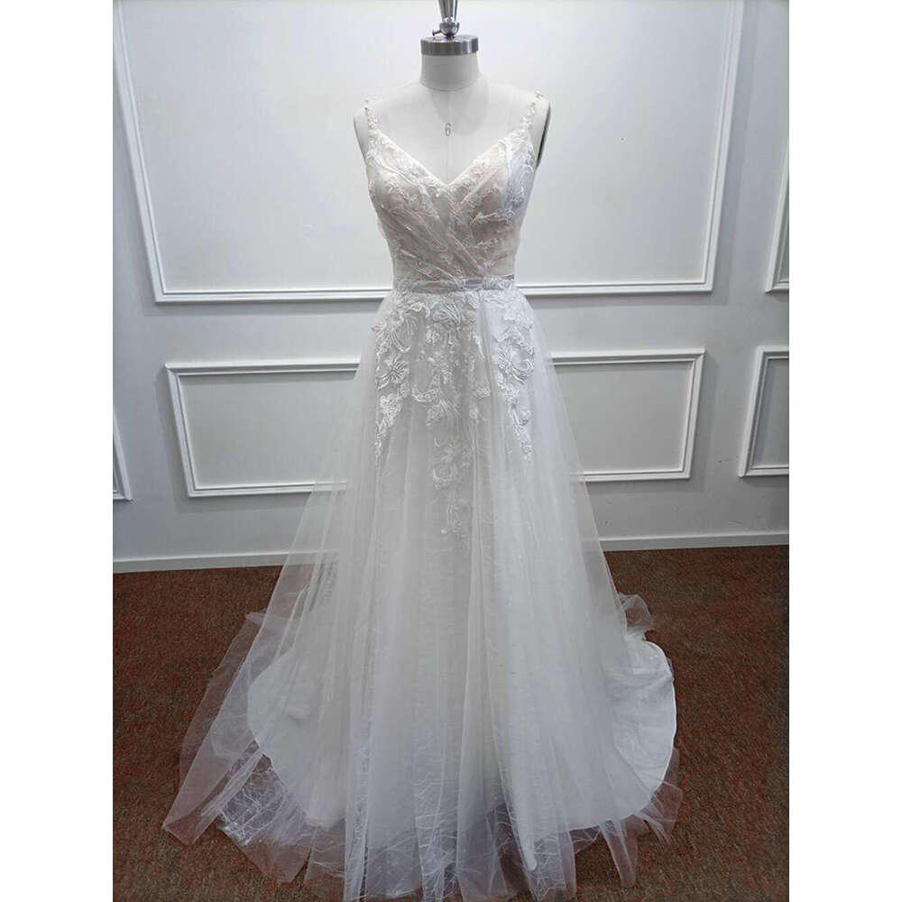 A Line Elegant Peals Wedding Dresses Appliques Embroidery Spaghetti Straps Bridal Gowns Formal Evening Vestidos De Novia