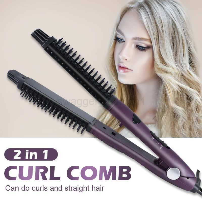 4 in 1 Ceramic Styler Hair Curler Brush Straight and Curl Curling Iron perm hair comb pear flower electric round brush shapeB240719