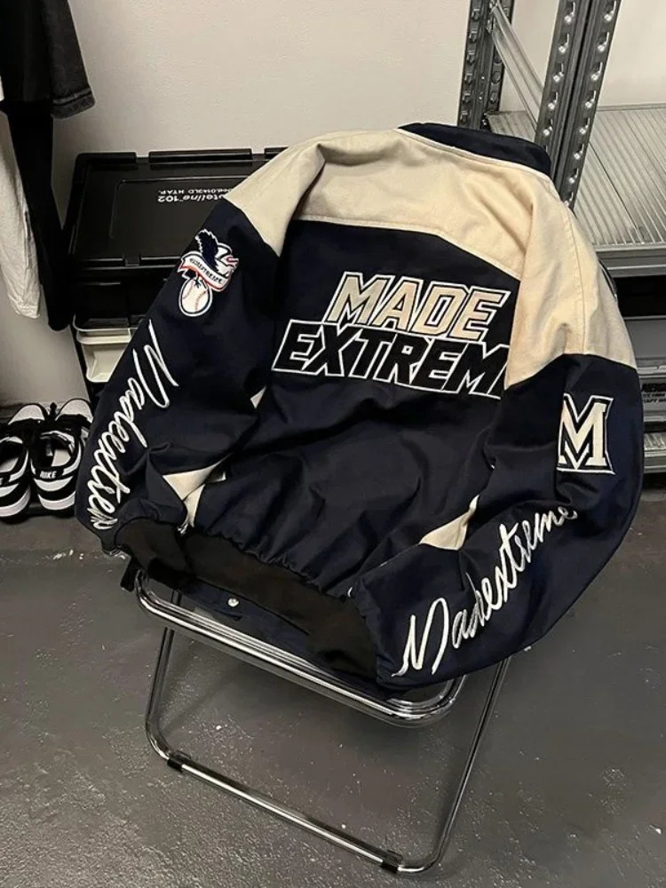 Gmiixder American Street Racing Jacket Men Women Cool Niche Embroidery Motorcycle Baseball Uniform Unisex Punk Letter Streetwear 240716