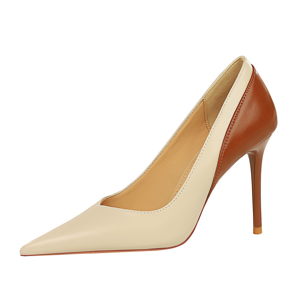 Retro style high heels slim heels banquet women's shoes shallow mouth pointed color blocked spring and autumn new super high heels single shoes