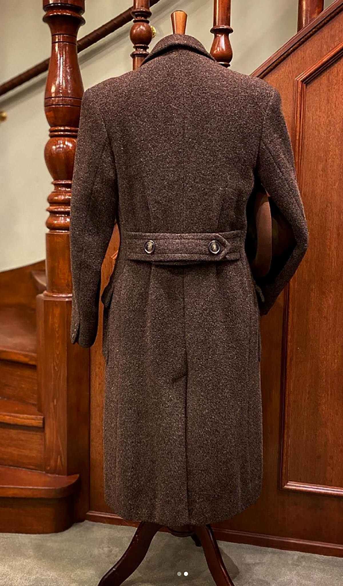 Formal Brown Men Suits Thick Wool Custom Made Double Breasted Tuxedos Peaked Lapel Blazer Back Vent Business High Quality Popular Cheap Price Long Coa