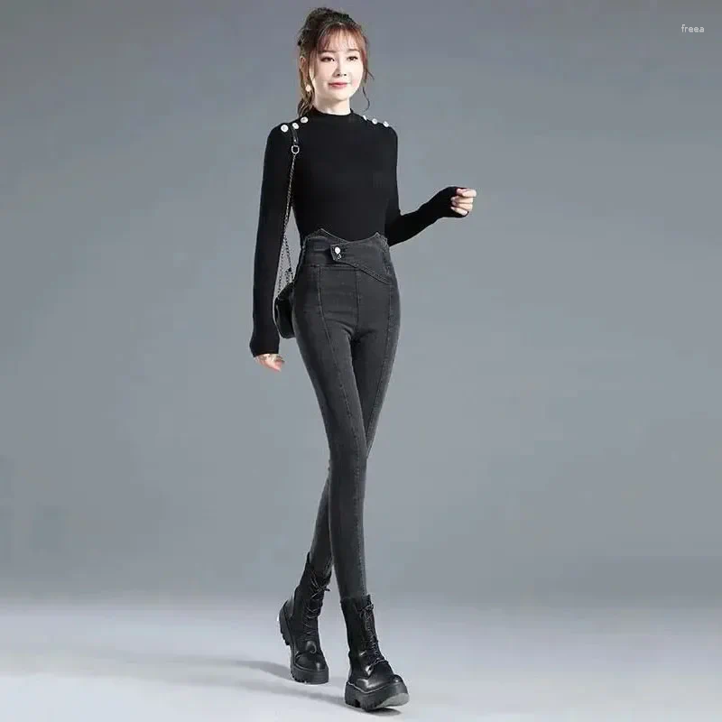 High-Waisted Vintage Blue Jeans: Side-Zip Skinny Denim Pants For Women B1
