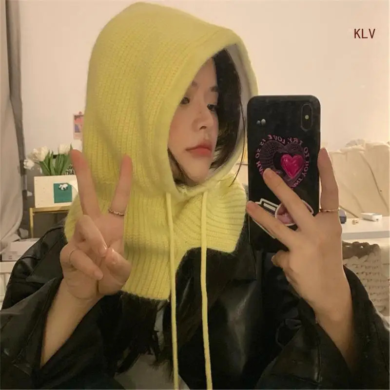 Warm Shawl Hat for Teens Girl Neck Scarf Hat Cold Weather Beanie Hat InsStyle Handmade Knitting Hat Fashion Accessories 240712