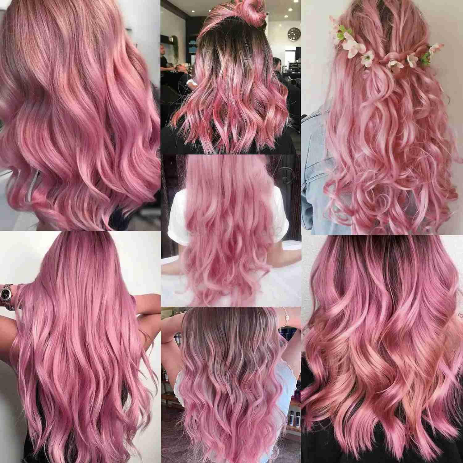 (5 pieces) Synthetic Black Friday 22 inch Colorful Pink Hair Party Highlights Childrens Girls Straight Hair ClipX240719
