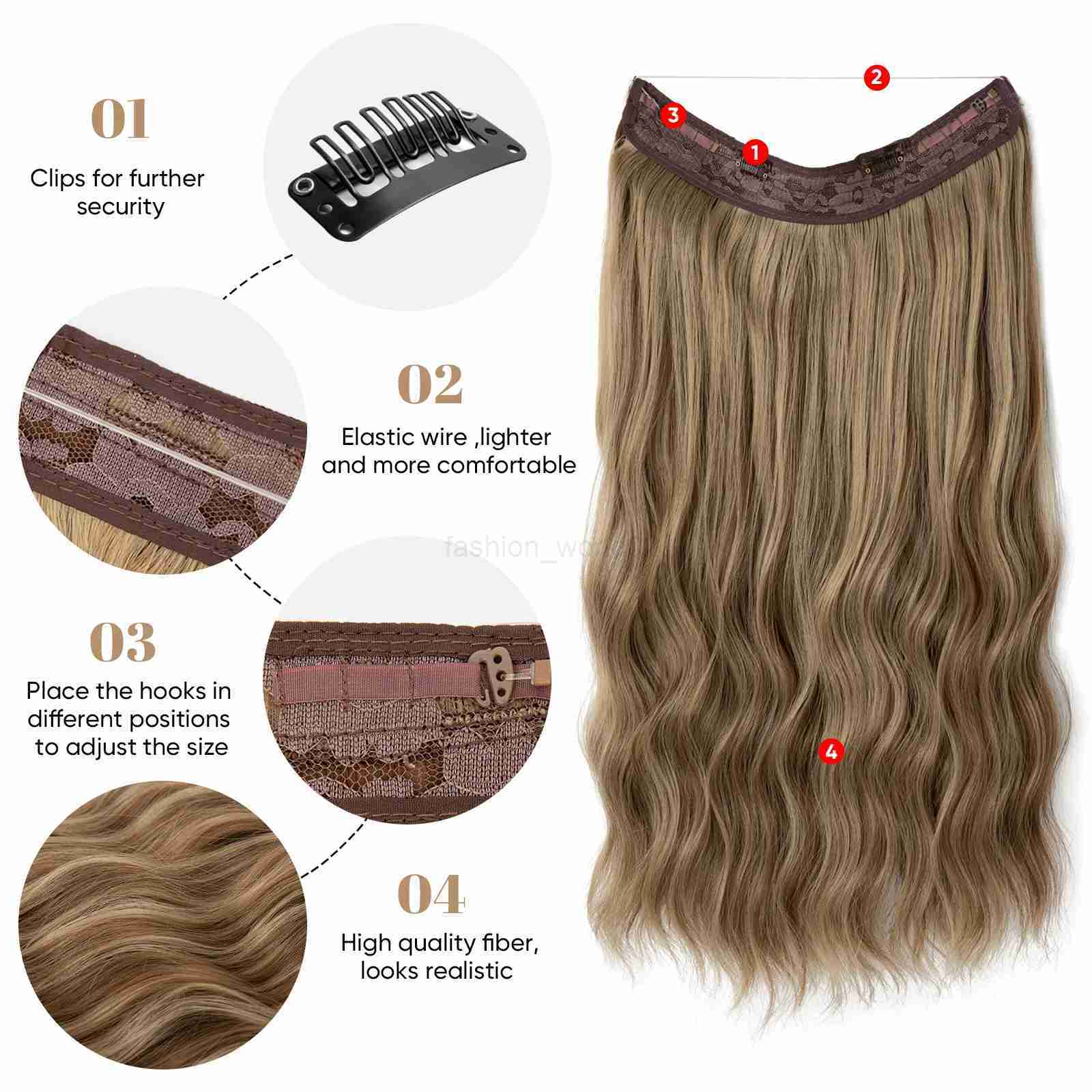 Sarla synthetic wave invisible clip hair fishing line Ombre natural blonde one-piece wigX240719