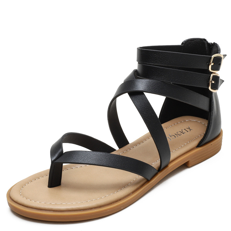 2025 NEW Women Fashion Roman Style Thin Strap Cross Sandals Summer New Simple Low heel Retro All match Ladies Flat Shoes d