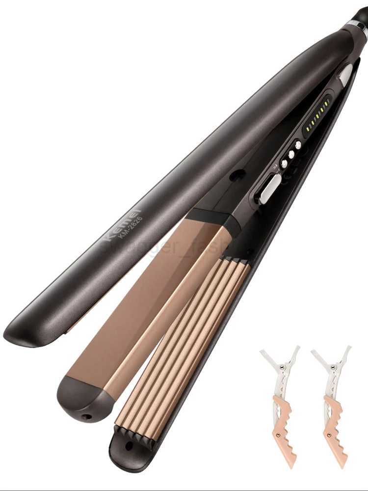 KEMEI 2 in 1 Electric Hair Straightener Curler Splint Flat Iron Negative Ion Straight Curling Iron Plates Corrugation Hair CareB240719