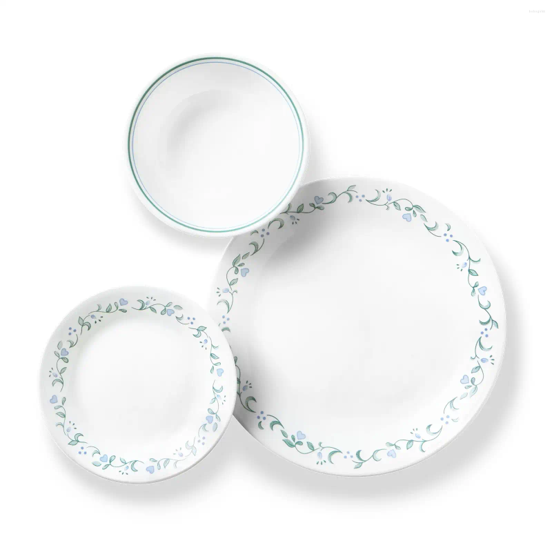 Plates Corelle Country Cottage White And Green Round 12-Piece Dinnerware Set