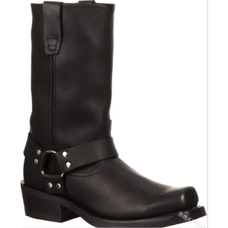 Men Cowboy Western Fashion Med Heel Shoes 4.5CM Heighten Casual Mid Calf Tall Faux Leather Square Toe Boots 240717 4
